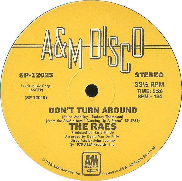 The Raes : Don't Turn Around / Gonna Burn My Boogie Shoes (12")