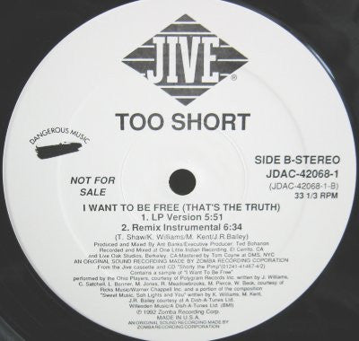 Too Short : I Want To Be Free (That's The Truth) (12", Promo)