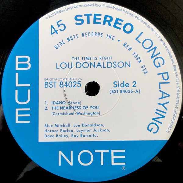 Lou Donaldson : The Time Is Right (2x12", Album, Ltd, Num, RE, 180)