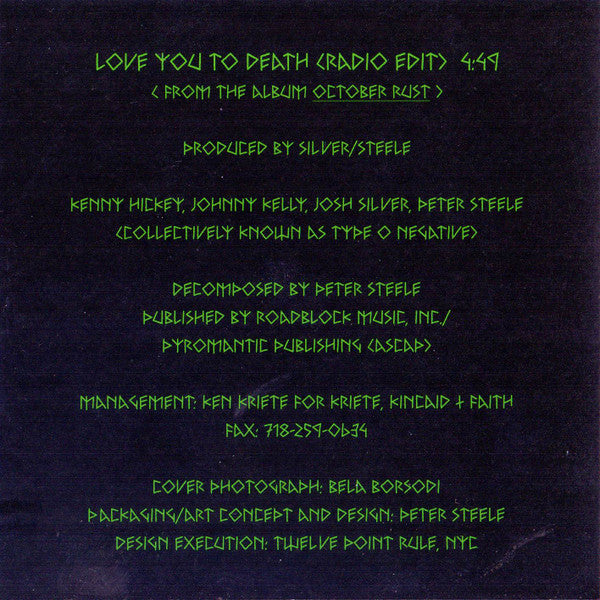 Type O Negative : Love You To Death (CD, Single, Promo)