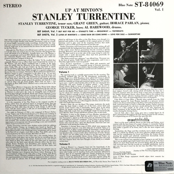 Stanley Turrentine : Up At "Minton's", Vol. 1 (2x12", Album, Ltd, Num, RE, 180)