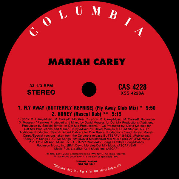 Mariah Carey : Fly Away (Butterfly Reprise) / Honey (12", Promo)