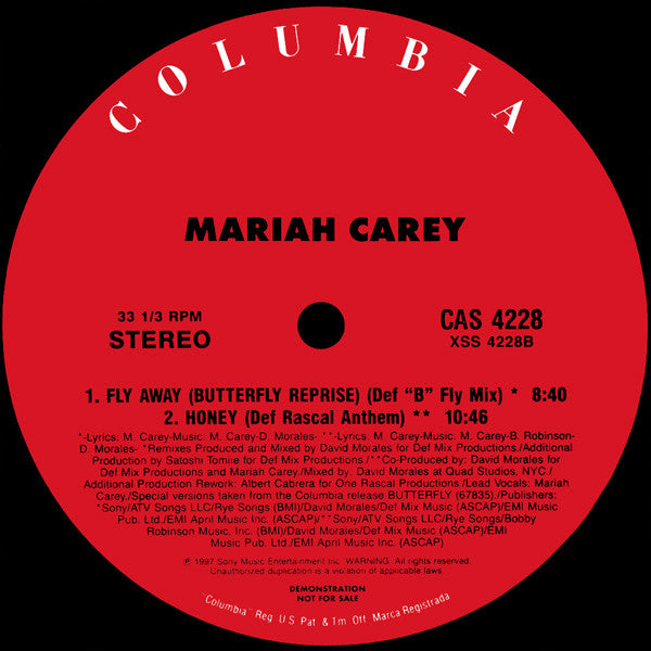 Mariah Carey : Fly Away (Butterfly Reprise) / Honey (12", Promo)