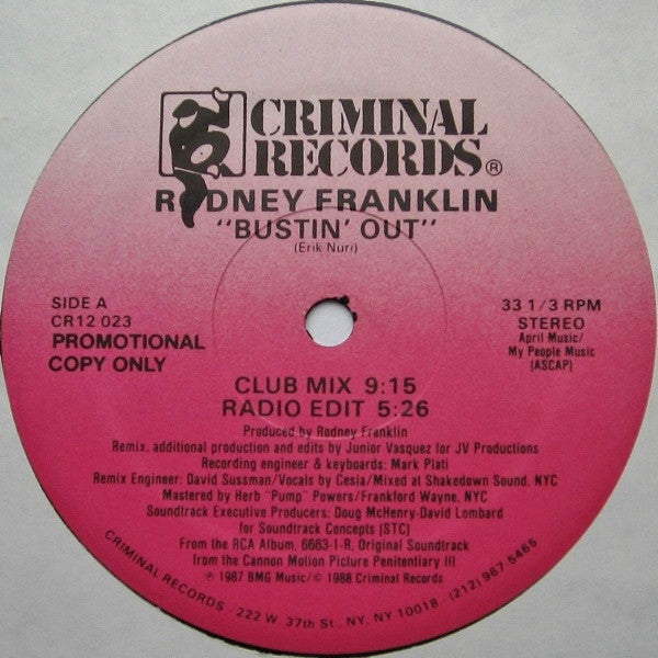 Rodney Franklin : Bustin' Out (12", Promo)