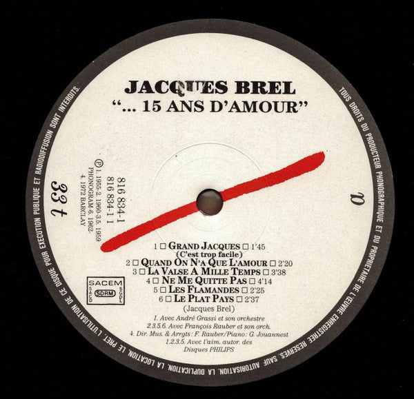 Brel* : Quinze Ans D'Amour (2xLP, Comp, Gat)