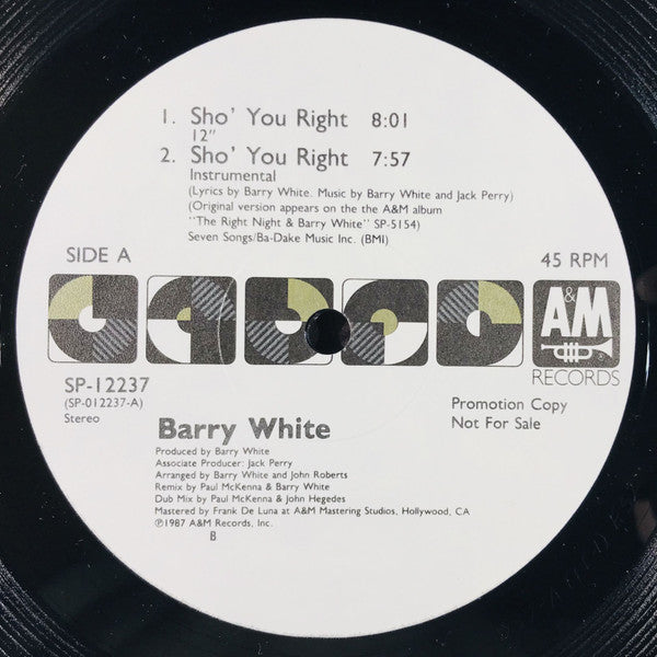 Barry White : Sho' You Right (12", Promo)