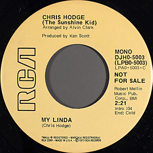 Chris Hodge (2) : My Linda (7", Single, Mono, Promo)