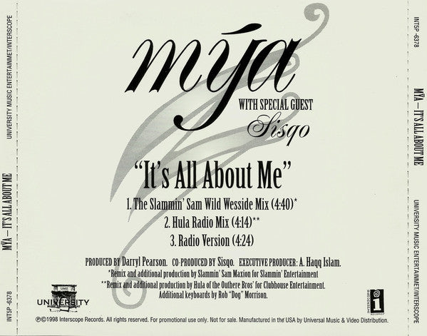 Mýa* With Special Guest Sisqo : It's All About Me (CD, Maxi, Promo)