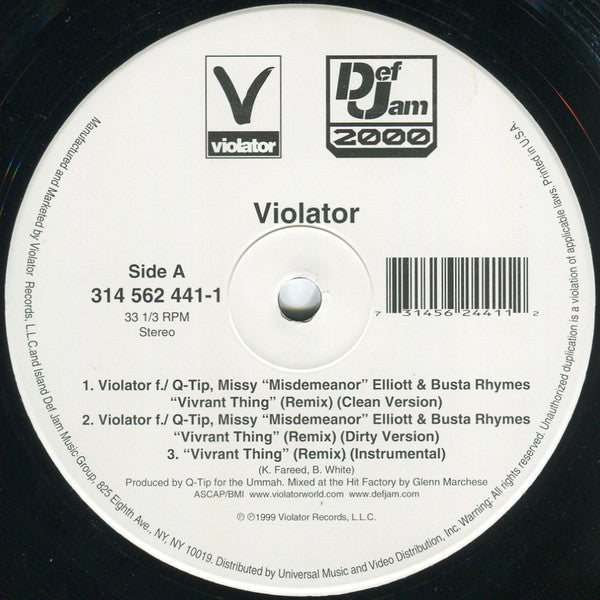 Violator (3) Feat Q-Tip : Vivrant Thing (Remixes) (12", Promo)