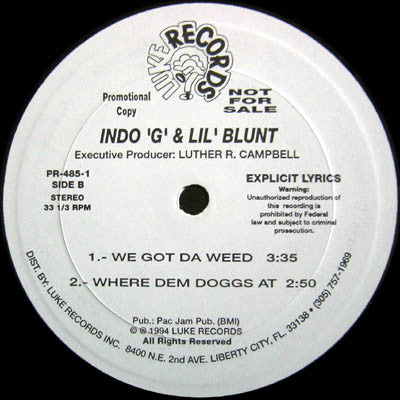 Indo 'G'* & Lil' Blunt : Blame It On The Funk (12", Promo)