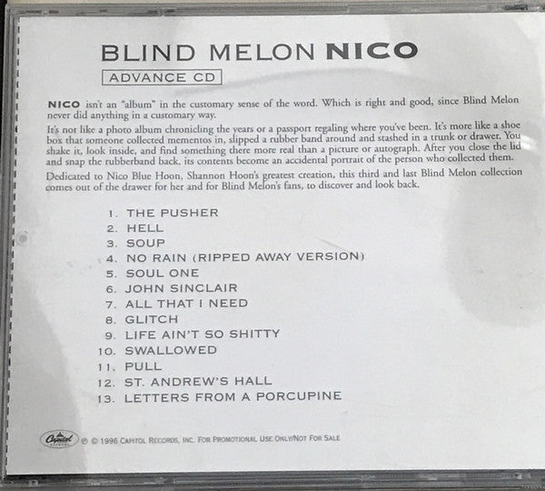 Blind Melon : Nico (CD, Album, Comp, Promo)