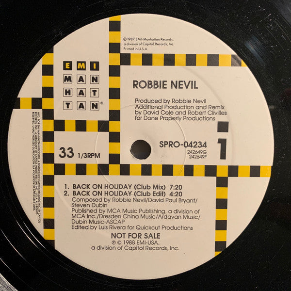 Robbie Nevil : Back On Holiday (12", Promo)