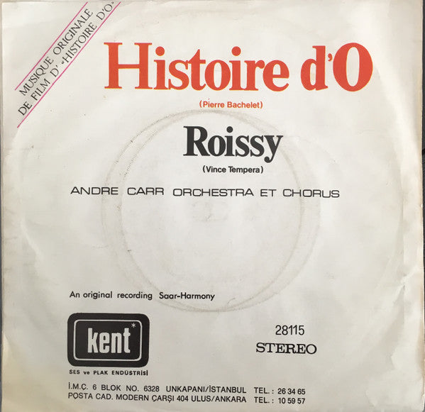 Andre Carr Orchestra E Coro : Histoire D'O (7", Single)