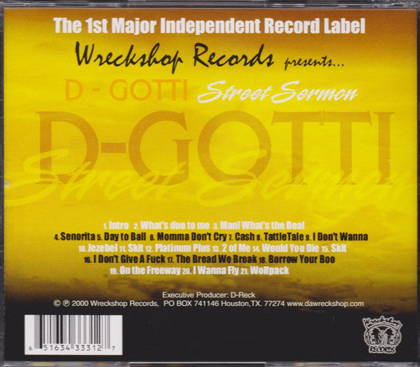 D-Gotti* aka Sonny BoBo : Street Sermon (CD, Album)