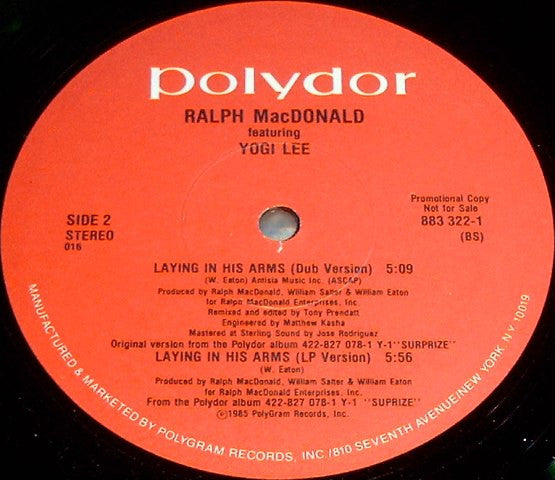 Ralph MacDonald Featuring Yogi Lee : Laying In His Arms (12", Promo)