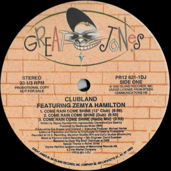 Clubland Featuring Zemya Hamilton : Come Rain Come Shine (12", Promo)