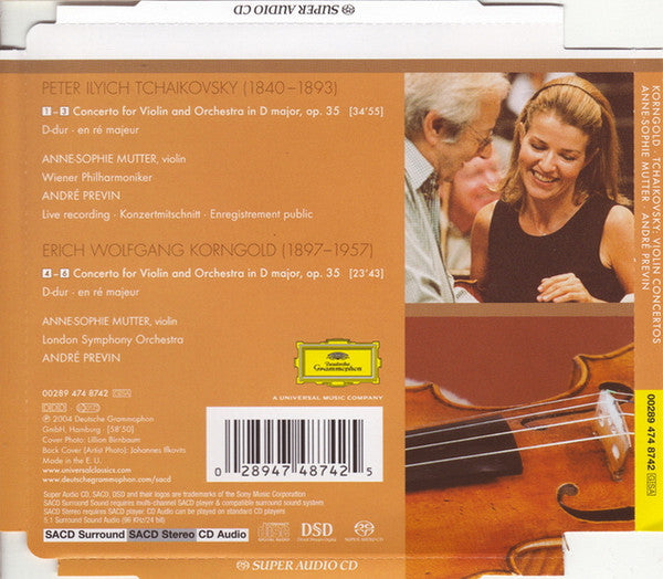 Anne-Sophie Mutter, Tchaikovsky* • Korngold*, André Previn, Wiener Philharmoniker, London Symphony Orchestra : Violin Concertos (SACD, Hybrid, Multichannel, Album)