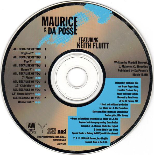 Maurice* & Da Posse Featuring Keith Fluitt : All Because Of You (CD, Maxi, Promo)