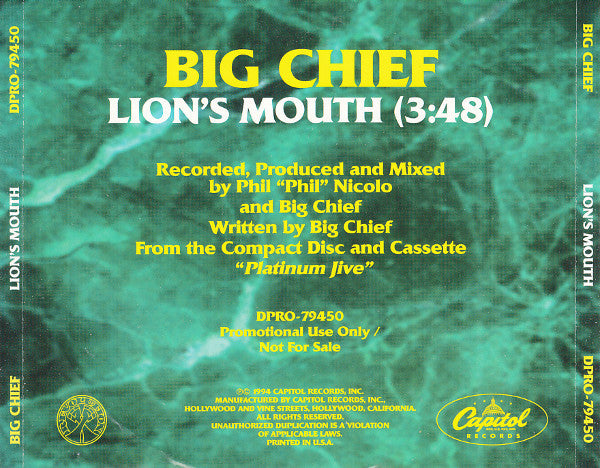 Big Chief : Lion's Mouth (CD, Single, Promo)