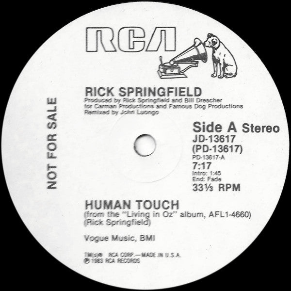 Rick Springfield : Human Touch (12", Promo, Ind)