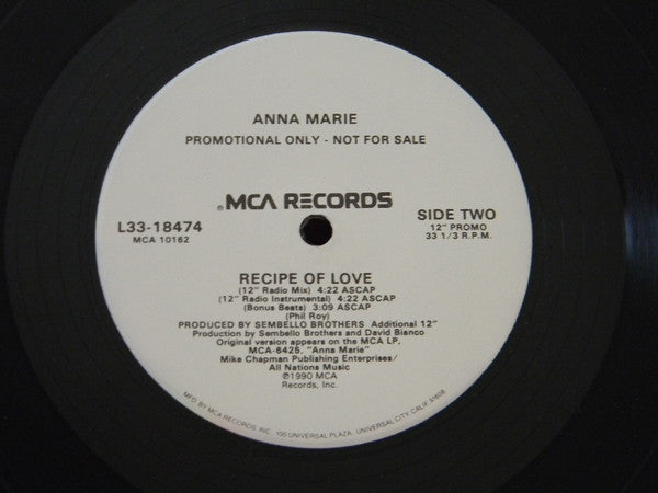 Anna Marie : Recipe Of Love (12", Single, Promo)