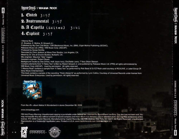 Snoop Dogg : I Wanna Rock (CD, Single, Promo)