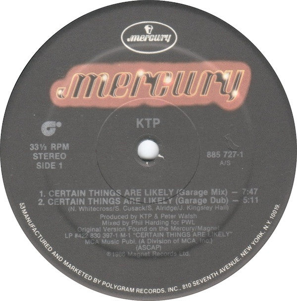 KTP* : Certain Things Are Likely (12", Single, 53 )