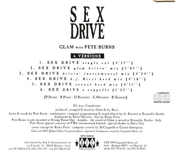 Glam With Pete Burns : Sex Drive (CD, Maxi)