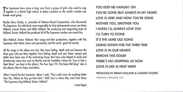 The Supremes : Supremes Sing Holland▪Dozier▪Holland (CD, Album, RE)