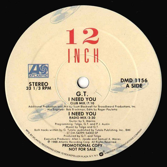 G.T. (2) : I Need You (12", Promo)