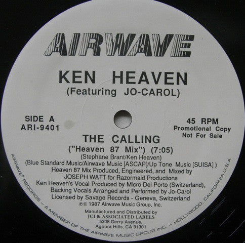Ken Heaven Featuring Jo-Carol : The Calling ("Heaven 87 Mix") (12", Promo)