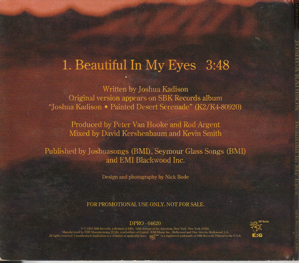 Joshua Kadison : Beautiful In My Eyes (CD, Single, Promo, Dig)