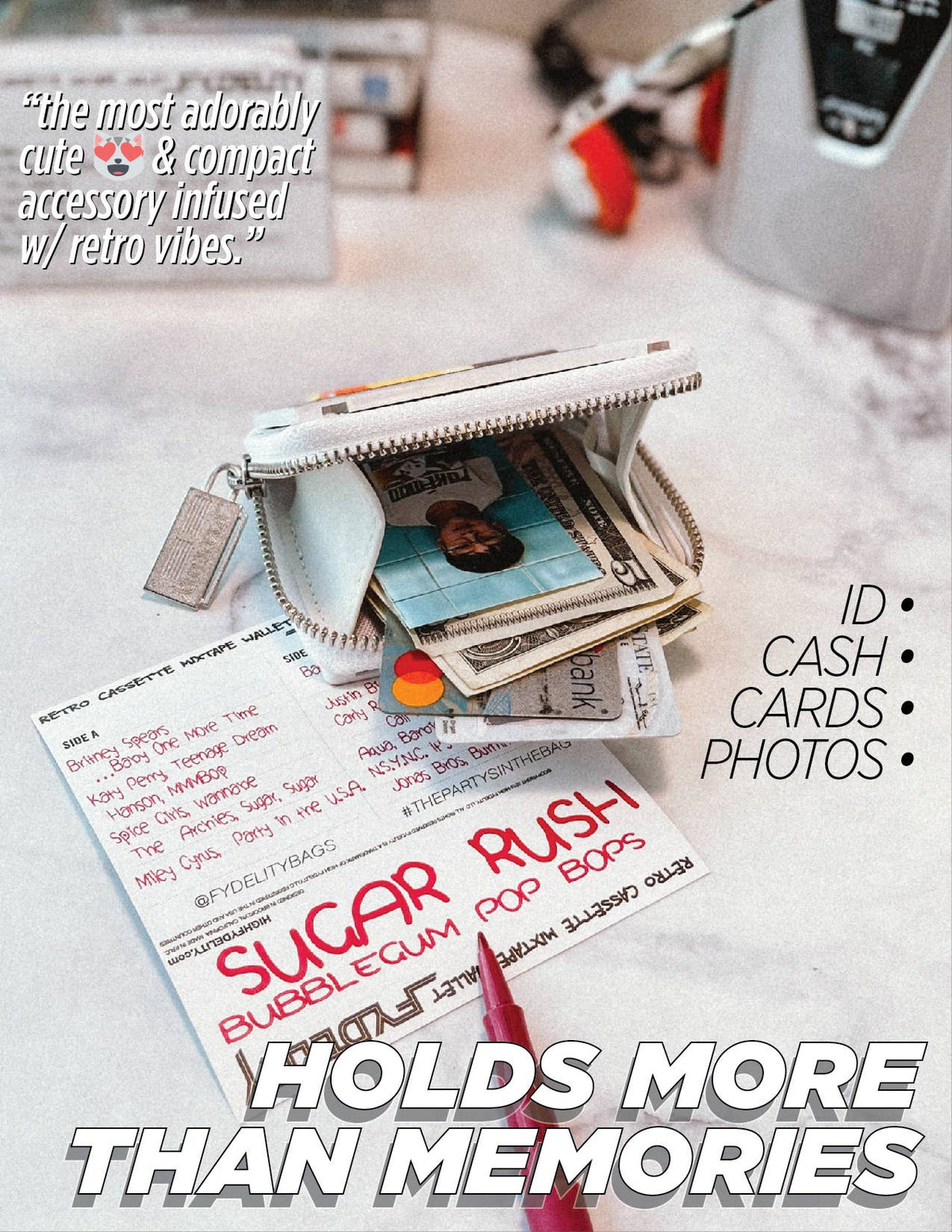 70261 Small Womens Cute Wallet Retro 80s Cassette Tape Pink