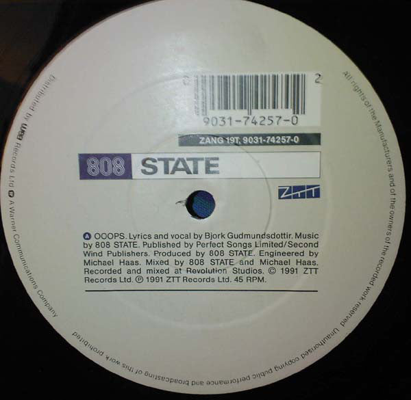 808 State Featuring Björk : Ooops (12", Single)