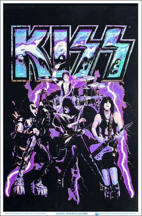 Kiss Blue Lightening Blacklight Poster - 23" x 35"