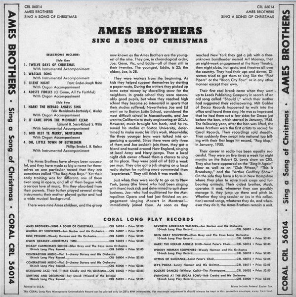 Ames Brothers* : Sing A Song Of Christmas (10", Album)