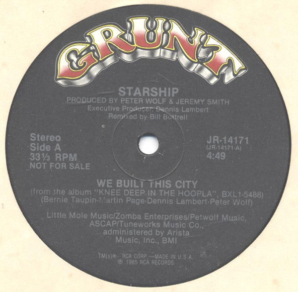 Starship (2) : We Built This City (12", Single, Promo)