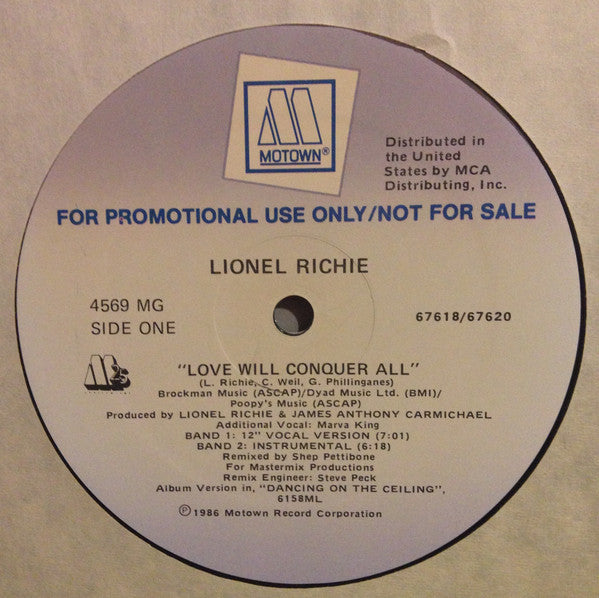 Lionel Richie : Love Will Conquer All (12", Promo)