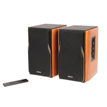 Edifier 42-Watt-Continuous Bluetooth Professional R1380DB Powered Bookshelf Speaker Set with 4-In. Woofers, RCA/Optical and Remote, Pair (Brown)