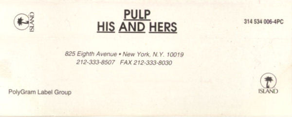 Pulp : His 'N' Hers (Cass, Advance, Album, CrO)