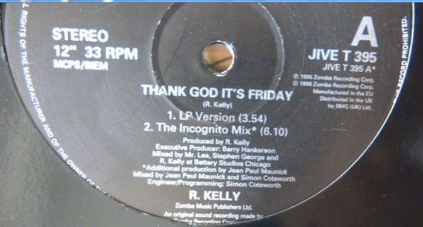 R. Kelly : Thank God It's Friday (12")