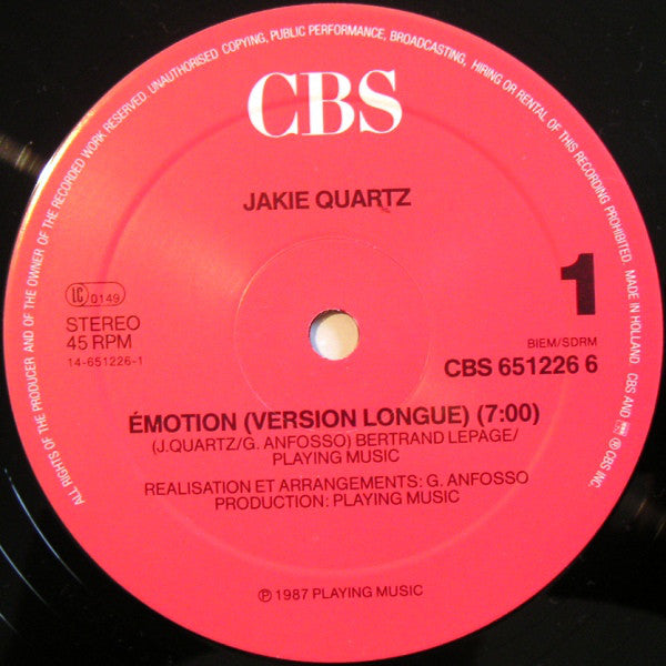 Jakie Quartz : Emotion (12", Maxi)