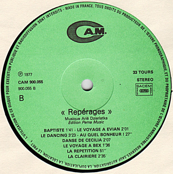 Arie Dzierlatka* : Repérages (Bande Sonore Originale) (LP, Album)