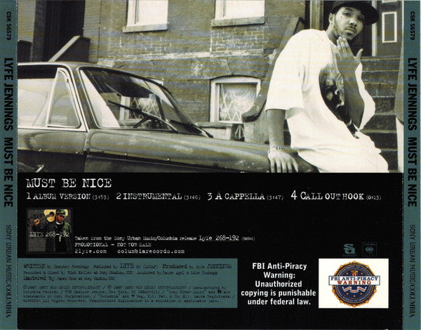 Lyfe Jennings : Must Be Nice (CD, Single, Promo)