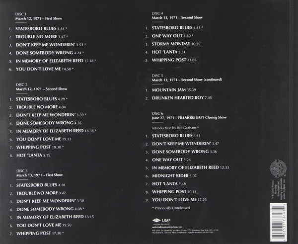 The Allman Brothers Band : The 1971 Fillmore East Recordings (6xCD, Album + Box, RE, Col)