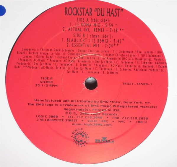 Rockstar : Du Hast (12", Single)
