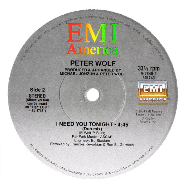 Peter Wolf : I Need You Tonight (12")