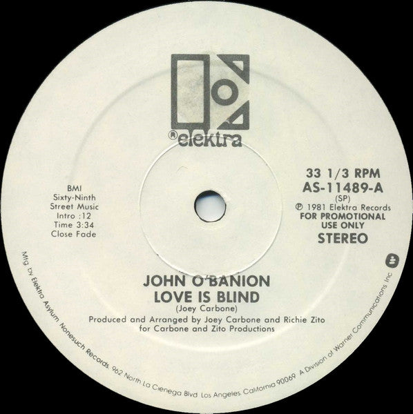 John O'Banion : Love Is Blind (12", Promo, W/Lbl)