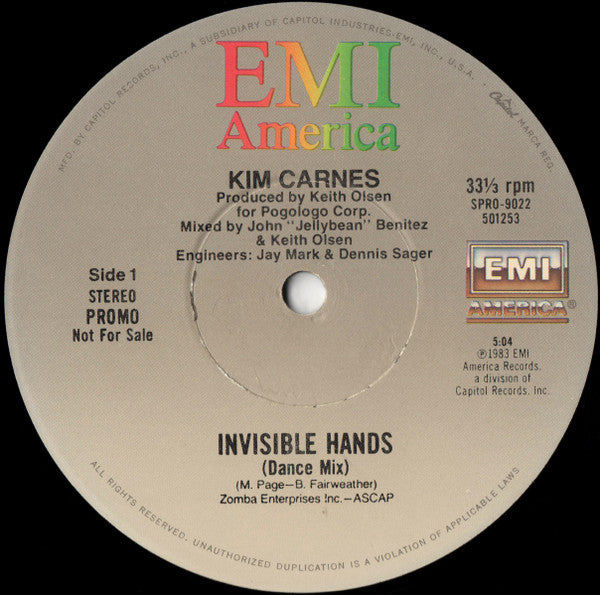 Kim Carnes : Invisible Hands (Dance Mix) (12", Promo)