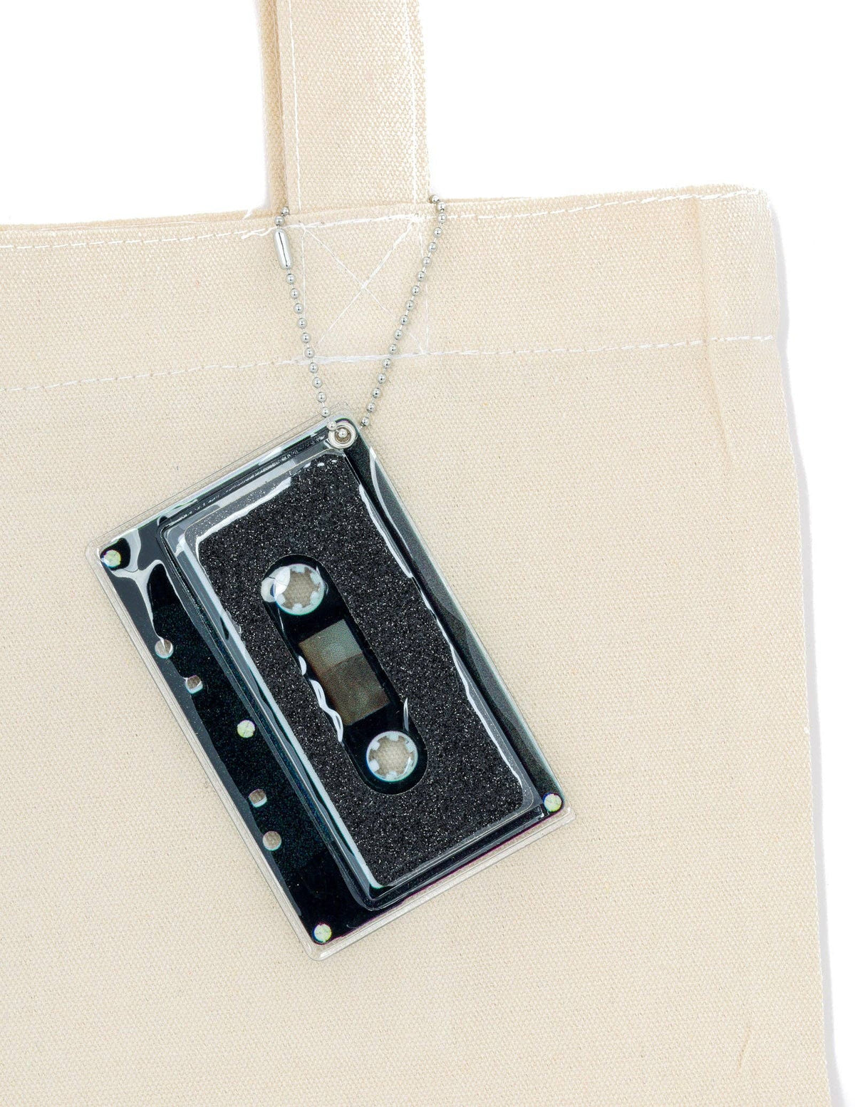 Black Glitter Cassette Decal Bag Charm | Cute Sticker Gifts